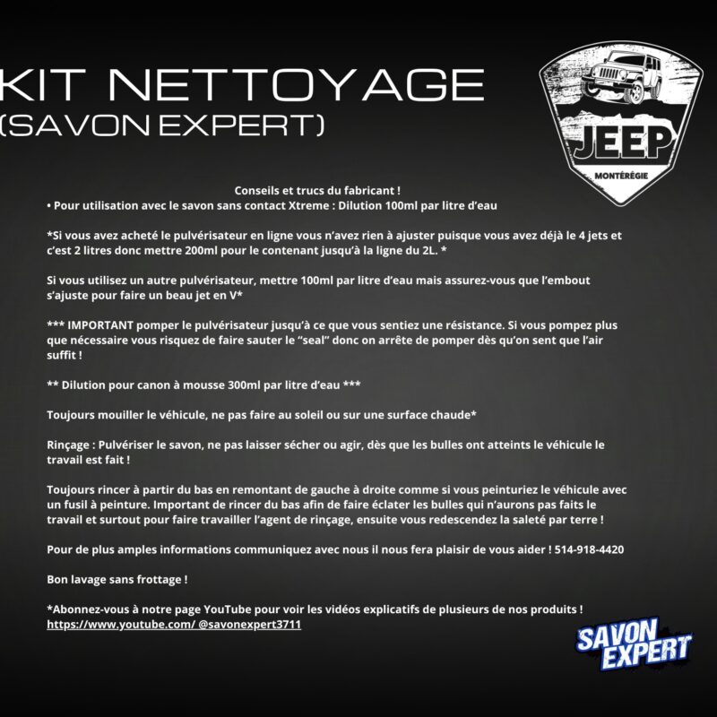 Instructions utilisation Savon Expert Jeep Montérégie